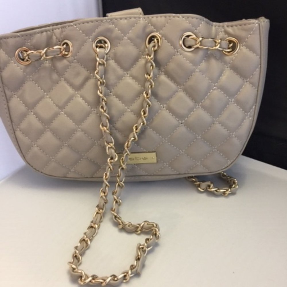 Bebe Women's Purse Quilted Taupe Gold Chain New